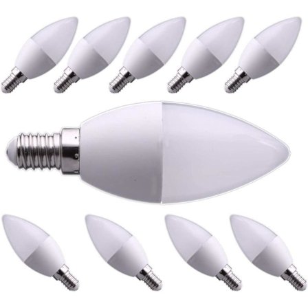 10 LED-pærer 7W E14 C37 svarende til 60W, 330° spredningsvinkel, neutralt hvidt lys 4200K. Perfekt til stuen.