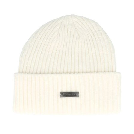 Mitchell & Ness - Vit cuff Beanie - Own Brand Metal Script Knit Off White Cuff @ Hatstore