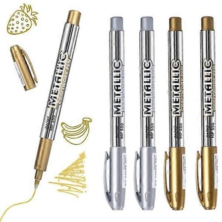Metalliske merkepenner, metallpenner sølv og gull skrivepenn for kort Gull merkepenn Sølv blekkpenn 2 gull & 2 sølv