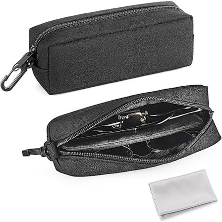 Dobbelt Brilleetui Blødt Brilleetui Solbrille Rejseetui Organizer Bærbar Læsebrillepose med Klips Lynlås og Rengøringsklud til Kvinder