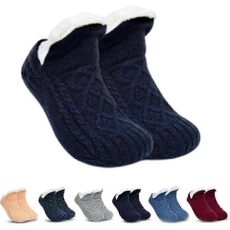 Skridsikre termostrømper til kvinder og mænd - fleeceforede indendørs hjemmesko-strømper med V-formet plys