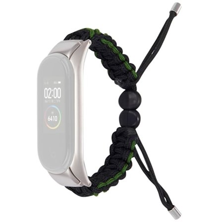 Xiaomi Mi Smart Band 4 / 3 nylon justerbart klockarmband med dragsko - Svart / Grön