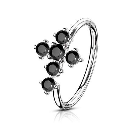1 Piercingring i IP Pläterad 316L kirurgiskt stål med Zirkoner 3 Rhodium/svarta CZ