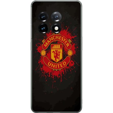 Kompatibelt Mobildeksel til OnePlus OnePlus 11 Manchester United logo i rød og gul farge med røff sportslig bakgrunn