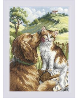 Broderikit Billede Hund og kat - Riolis