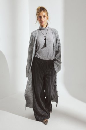 NA-KD Robe cardigan longue en maille de laine mélangée - Robes de Noël - Gris - M (EU 38-40)