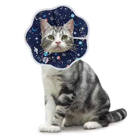 Mjuk återhämtningskrage för katt, skyddande kattkrage i bomull med justerbara fästen, mörkblå (m)
