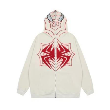 Mub- 2024 Mørk edderkop Trykt Cardigan Med Hætte Lynlås Løs Trendy Trøje Jakke Til Mænd Og Kvinder beige L