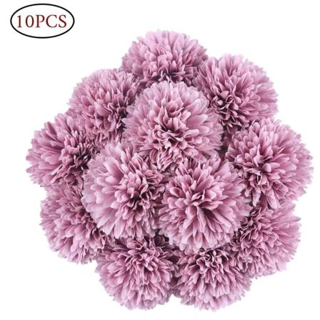 Kunstige hortensia blomster, Silke Pompom Chrysanthemum Ball Flo Rosa Lila-10 Stück