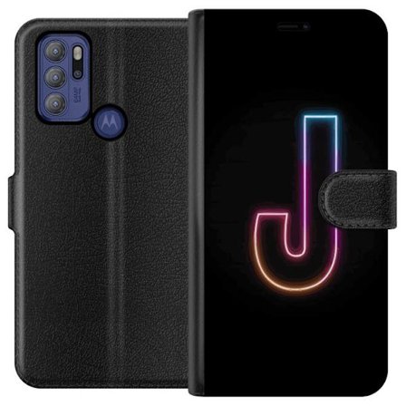 Kompatibelt Plånboksfodral till Motorola Motorola Moto G60S Minimalistisk neonbokstav J i färgskiftande ljus mot svart bakgrund