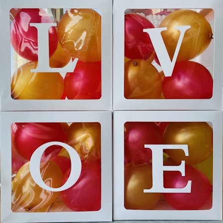 Fire transparente bokse (balloner ikke inkluderet) - kærlighed-fødselsdag ballonboks dekoration til piger, boks med bogstaver, elsker date 