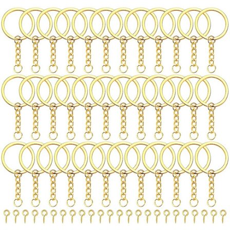 120 kpl avautuvaa metalliavainrengasta kultaisella ketjulla ja ketjun hyppyrenkaalla