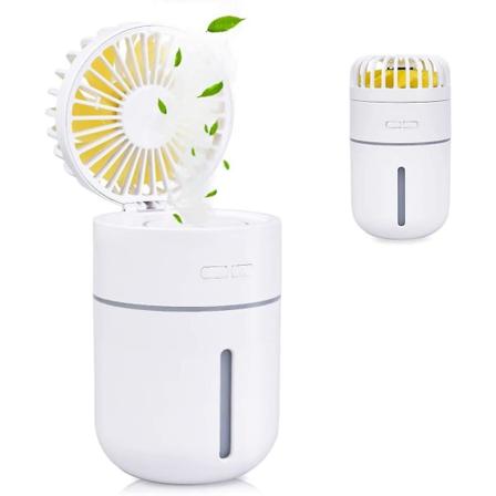 400 ml Mini Luftfuktare Med Fläkt, USB Laddningsbar Ljudlös, Nattljus 2 Kallt Dimmläge, 7 Färger LED (Vit)