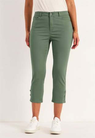 Cellbes of Sweden - Crop jeans med design med fem lommer i kakigrøn til damer i størrelse 36