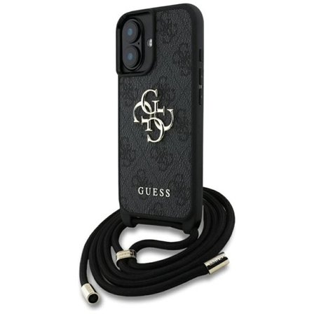 Guess 4G Big Logo Cord Stap Crossbody-etui for iPhone 16 Svart