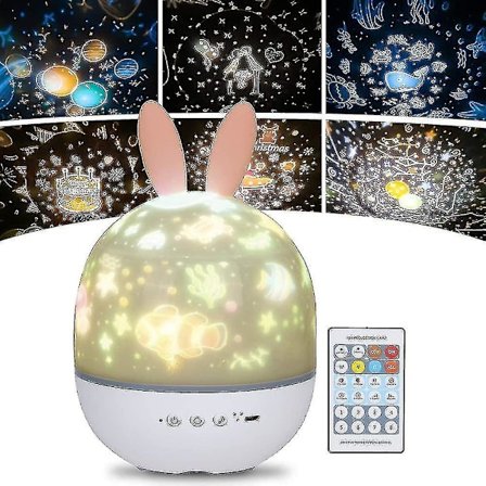 Night Light Child Lamp Star Projector, 360 Musical Rotation Night Light + Timer + Remote Control