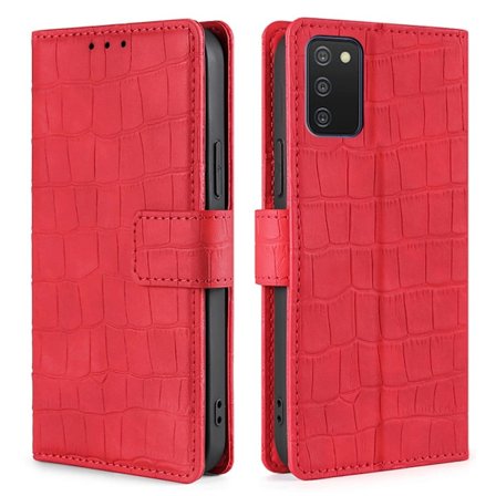 Krokotiilin Nahkainen Läppäkotelo For Samsung Galaxy A03s - Punainen