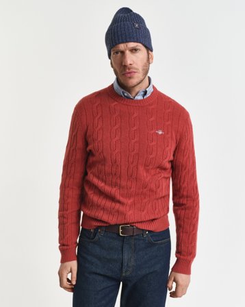 GANT Herren Lambswool Zopfstrick Rundhalspullover (XXL) Braun