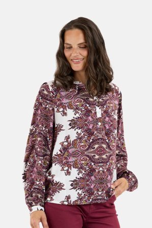JENSEN - Langærmet Bluse - Bordeaux Mix - Paisley Print