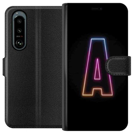 Kompatibel Tegnebogsetui til Sony Sony Xperia 5 III Minimalistisk neonbogstav A i regnbuefarvet lys mod sort baggrund i moderne typografisk stil