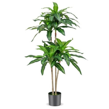 COSTWAY 140 cm artificiellt träd, med 92 blad cementkruka mossa, underhållsfri falsk Dracaena-växt