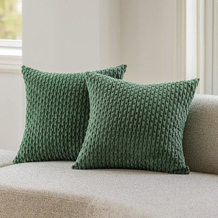 Fløyel Kordfløyel Pute Euro Putetrekk Putetrekk for Seng, 2 stk, 16" x 16" (40 x 40 cm), Mørkegrønn