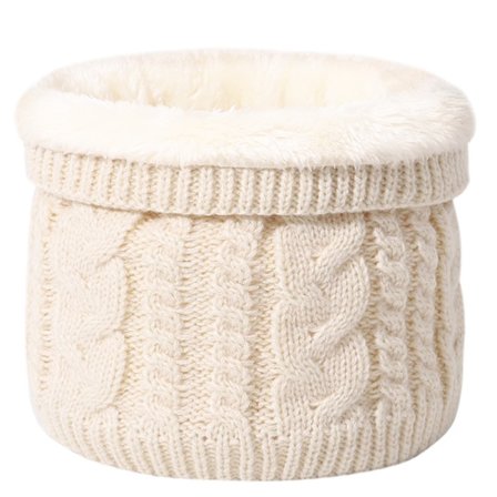 Vinterhalstørklæde til kvinder og mænd, ternet strikket halsvarmer med fleecefor, varm til cyklister, motorcyklister, skiløb, beige