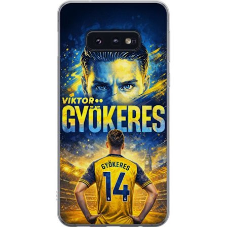 Kompatibelt Mobildeksel til Samsung Samsung Galaxy S10e Viktor Gyökeres fotballplakat i gult og blått med dramatisk stadionbakgrunn, sportillustrasj