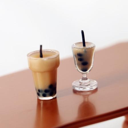 Miniature Møbler Legetøj Dukker Hus DIY Dekoration Tilbehør Mini Pearl Milk Tea Drik High foot milky tea cup