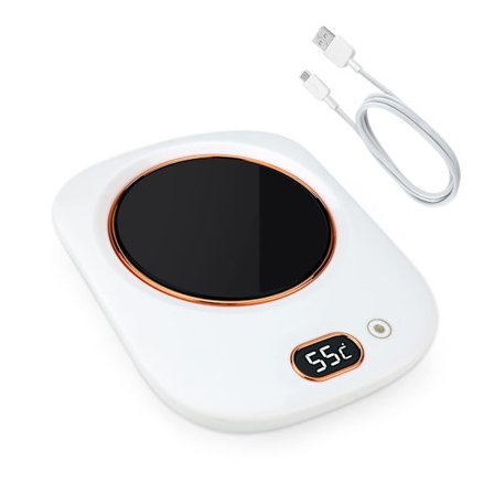 Elektrisk kaffekoppvarmer, smart tekoppvarmer med 3 temperaturinnstillinger, USB-koppvarmer oppvarmet underlag for oppvarming av kaffe, te, melk, 