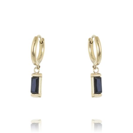 Hoop Guld Örhängen - Rektangulär Svart Kristall - Guldpläterade