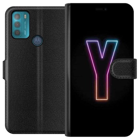 Kompatibel Tegnebogsetui til Motorola Motorola Moto G50 Minimalistisk neonbogstav Y i farveskiftende lys mod sort baggrund