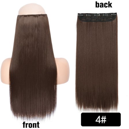 5 Clip-In Hair Extensions Lang Lige One Piece Syntetisk Varmebestandig Fiber Hårstykke 22 Tommer Sort Blond Naturlig Frisure