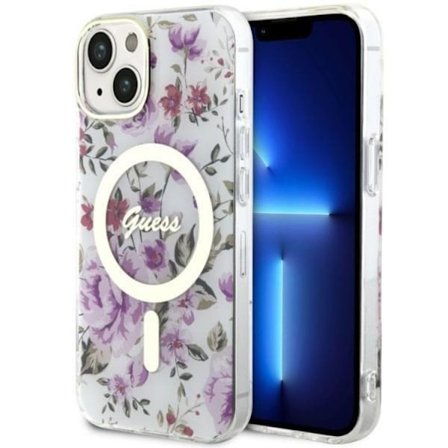 Guess iPhone 14 Mobilskal MagSafe Flower - Transparent