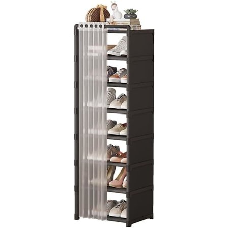 8-lags skohylde, skoopbevaring, skoholder, støvtæt, 42x30x124 cm, sort