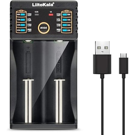 Universal dobbel batterilader for 3.7V Li-ion-celler, kompatibel med 18650 18490 18350 17670 17500 16340 (RCR123) 14500, USB-oppladbar lader