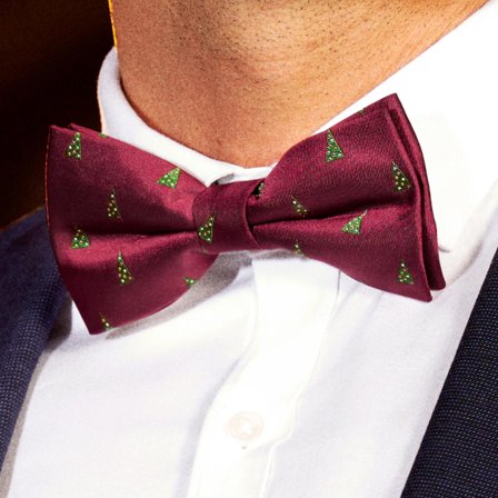 Burgundy Christmas Tree Pre-Tied Bow Tie for Men - Pre-tied bow ties