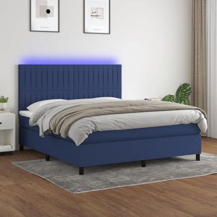 Maison Exclusive - Sengebund med lameller og madras samt blå LED 180x200 cm stof