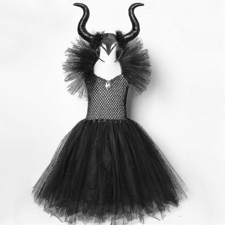 halloween barn flicka svart klänning devil cosplay - Perfet Dress with horns 9-10 Years