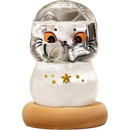 Stormglass - Værfastflaske til skrivebordet - Værfastflaske med værmelding med utskåret trebase