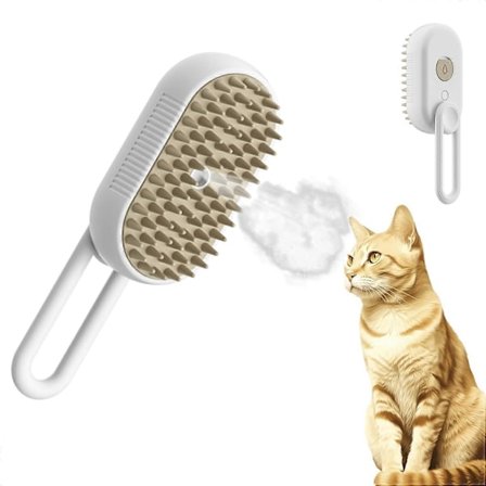 Katt Ångborste, Avtagbar 3-i-1 Katt Ångborste för Hårborttagning och Pälsvård, Självrengörande Kattborste med Ångmassage, Katt- och Hundhår Gro