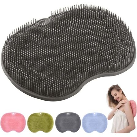 Massage-duschmatta i silikon med sugkoppar för exfoliering av ryggen, grå