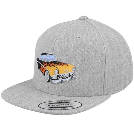 Kiddo Cap - Grå snapback Caps - Kids Flaming Car Heather Grey Snapback @ Hatstore