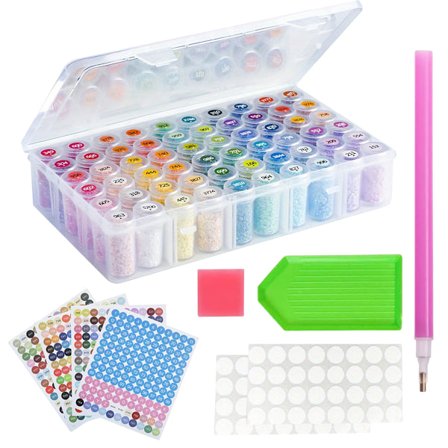 Diamantmaleri oppbevaringsboks med 60 glass og fargeetiketter, Diamantmaleri settboks for diamantmaleri oppbevaring og diamantmaleri etui