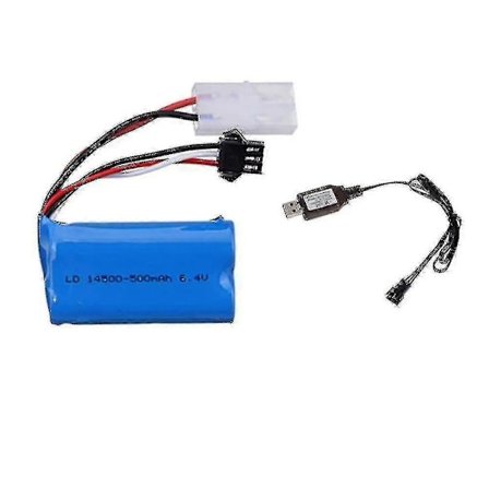 6.4v 500mah Li-ion Batteri Med Usb Lader Kompatibel Med Wltoys 18401 18402 Rc Leketøy Bil Båt Reservedeler 6.[D]