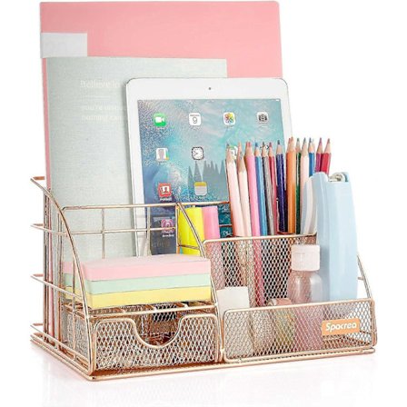 Pöytäjärjestäjät ja tarvikkeet, suuri, All In One -pöytäjärjestäjä kynätelineellä ja laatikolla SJ