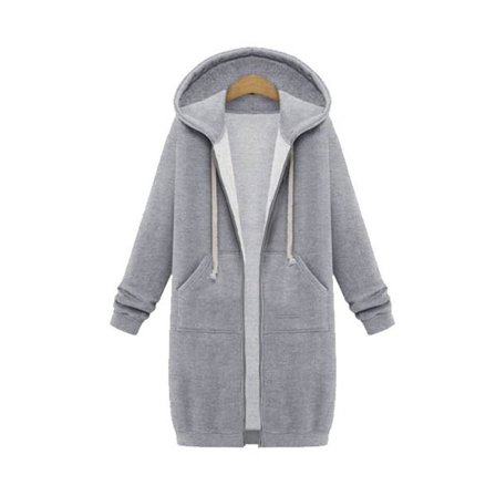 Dam Hoodie Sweatshirt Jacka med Blixtlås, Lång, Plus Size