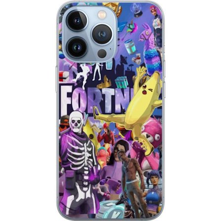Kompatibelt Mobilskal till Apple Apple iPhone 13 Pro Fortnite kollage med Banana Peely, Victory Royale, Battle Bus och ikoniska skins, färgstarkt gam