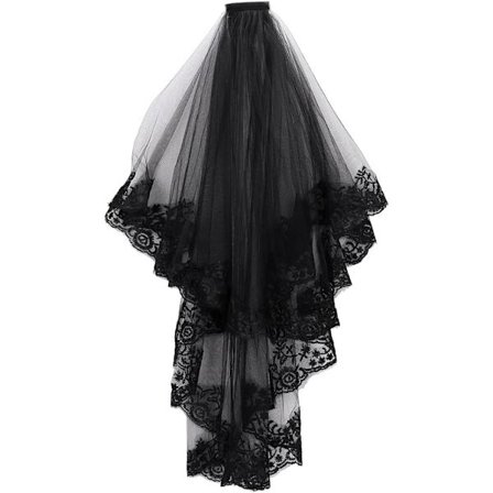 (80cm-100cm) Musta Tyyli Hääverho Pitsi Kammalla, Pitkä 2 Kerrosta