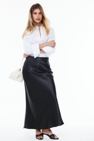 NA-KD Satin Midi Skirt - Satin nederdele - Sort - EU 42